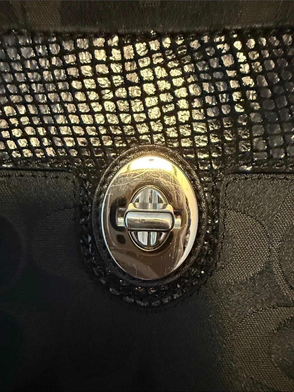Coach Black Signature Crossbody with Textured Trim and Turnlock